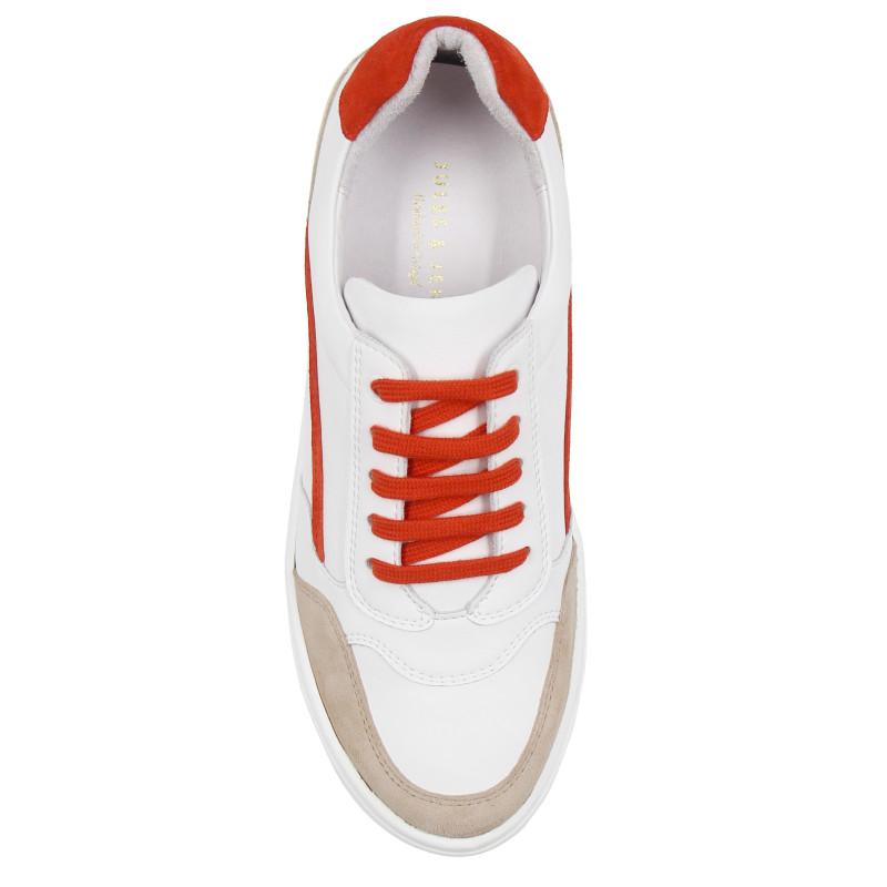 vue dessus baskets vintage cuir blanc cuir daim orange jules & jenn