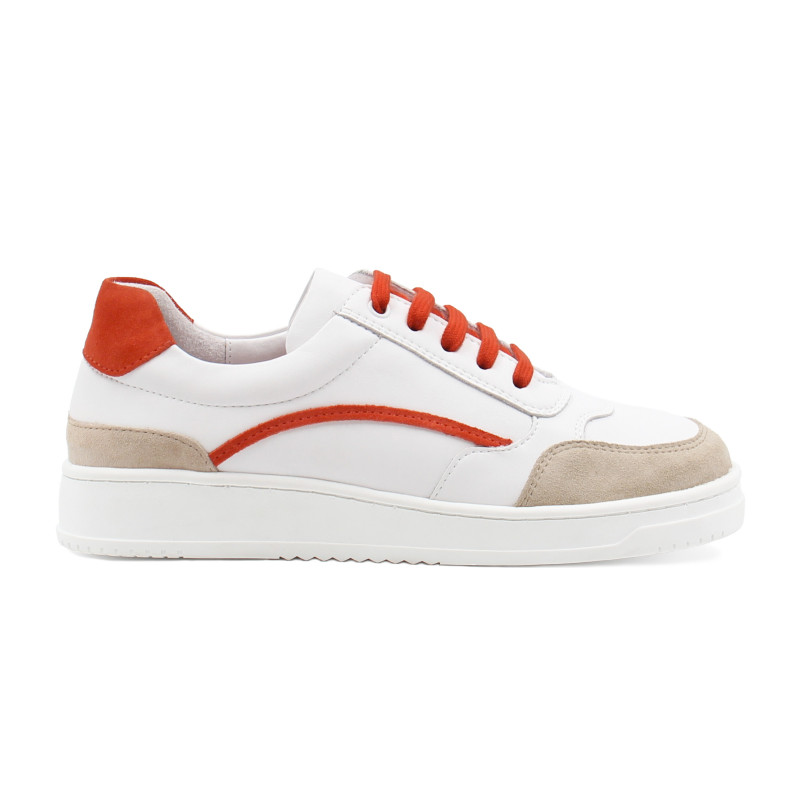 vue exterieur baskets vintage cuir blanc cuir daim orange jules & jenn