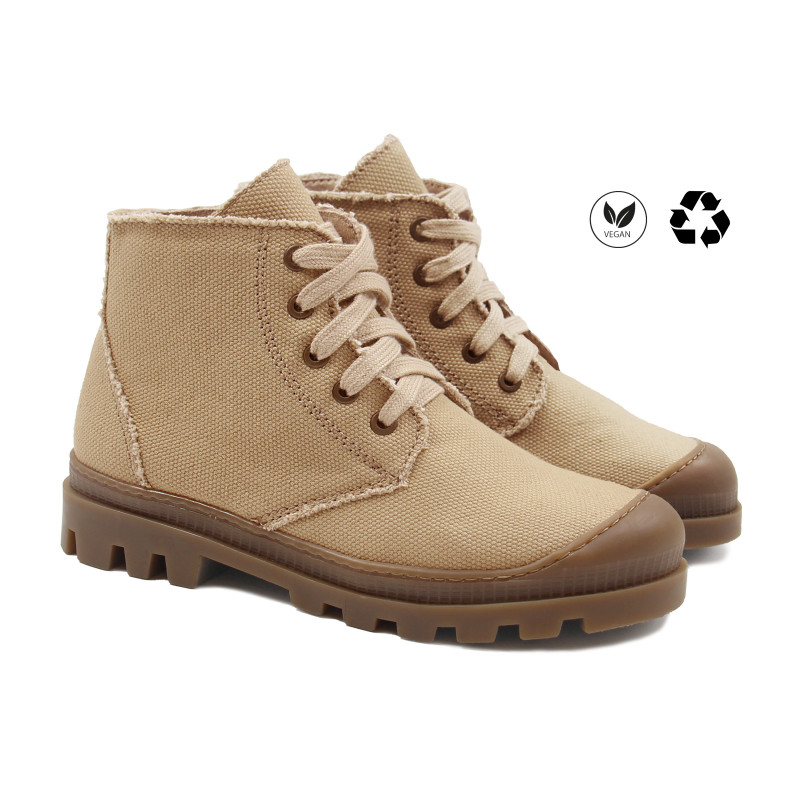 bottines a lacet crantees toile recyclee camel jules & jenn