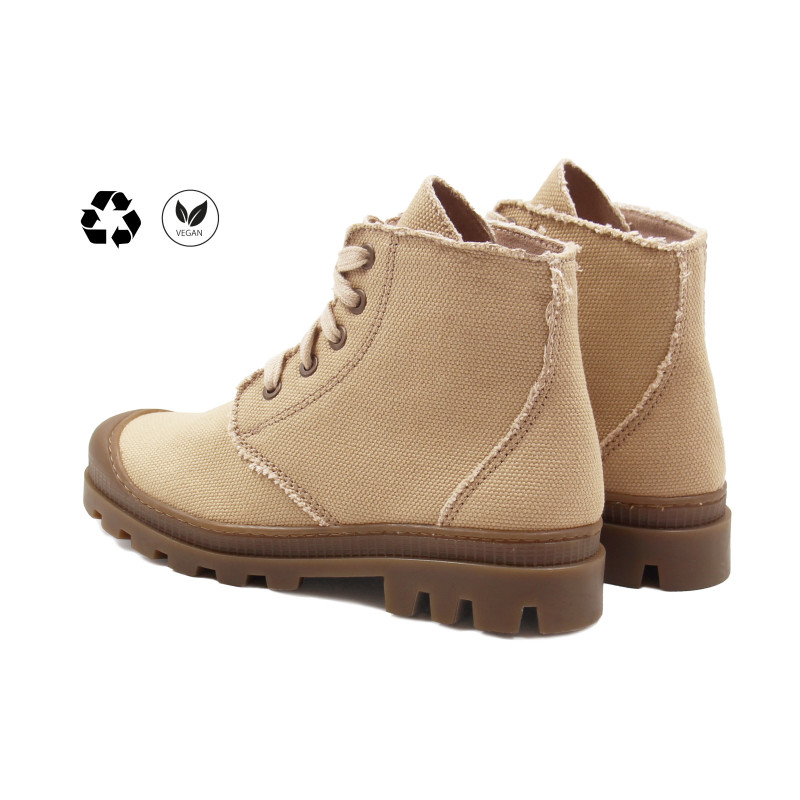 vue arriere bottines a lacet crantees toile recyclee camel jules & jenn