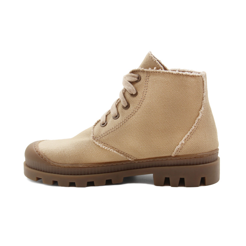 vue interieur bottines a lacet crantees toile recyclee camel jules & jenn