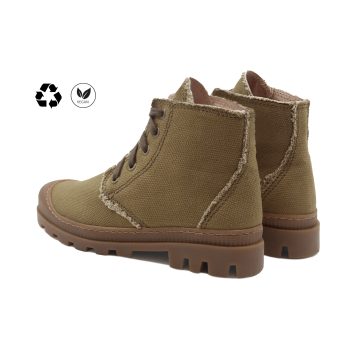 vue arriere bottines lacet crantees toile recyclee kaki jules & jenn