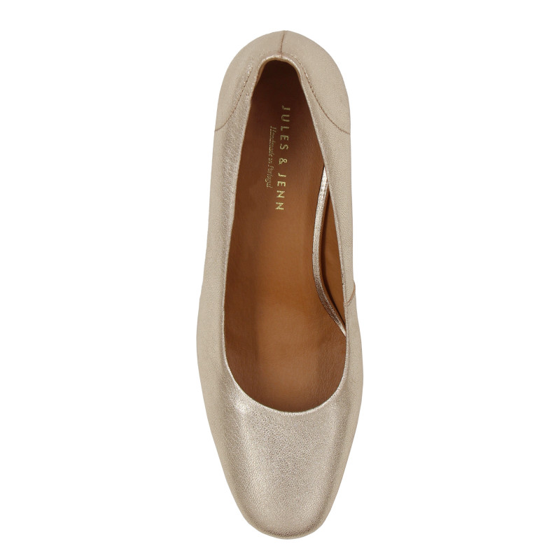 vue dessus escarpins retro cuir metallise dore jules & jenn