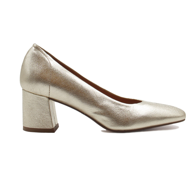 vue exterieur escarpins retro cuir metallise dore jules & jenn