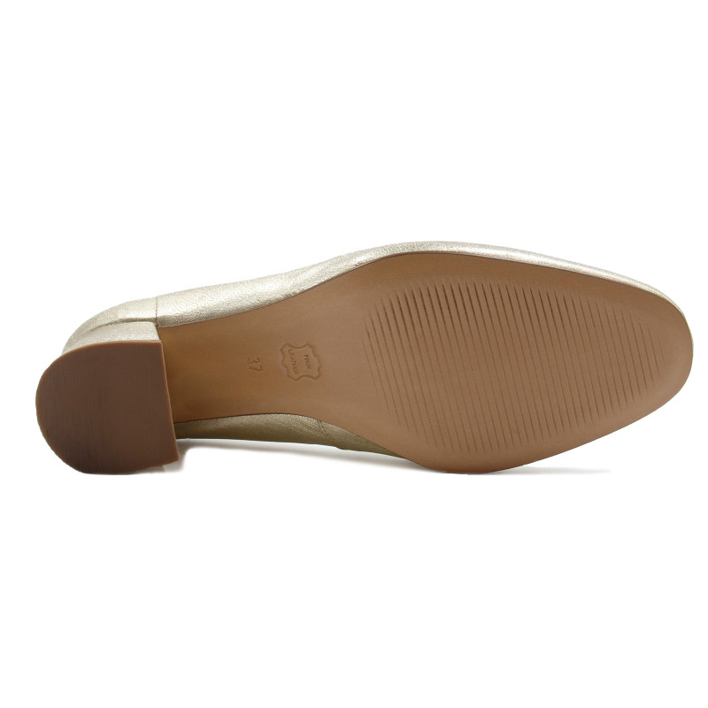 vue dessous escarpins retro cuir metallise dore jules & jenn