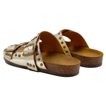 vue arriere mules liege clous cuir metallise dore jules & jenn