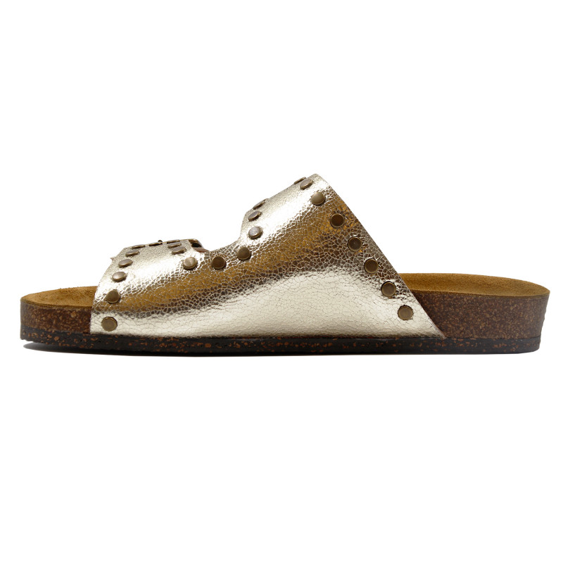 vue interieure mules liege clous cuir metallise dore jules & jenn