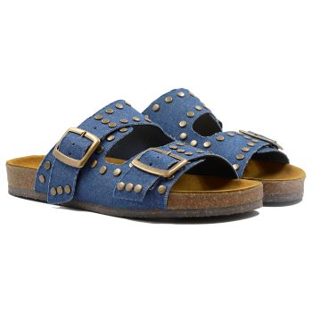mules liege clous toile jean bleu denim jules & jenn