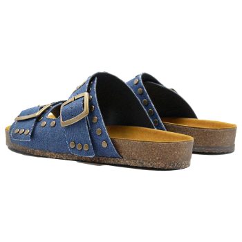 vue arriere mules liege clous toile jean bleu denim jules & jenn