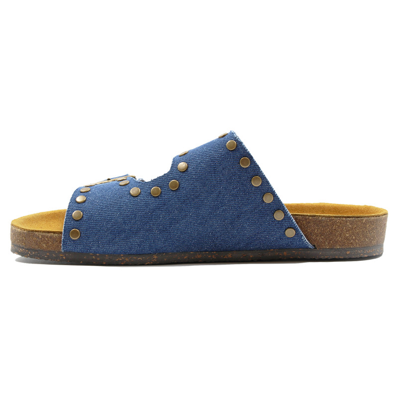 vue interieure mules liege clous toile jean bleu denim jules & jenn