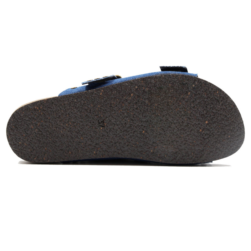 vue dessous mules liege clous toile jean bleu denim jules & jenn