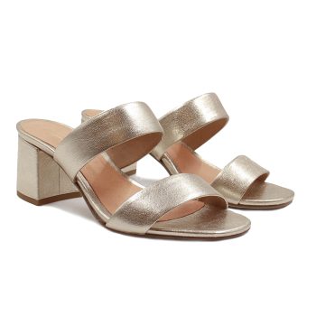 mules talon bandeau cuir metallise dore jules & jenn
