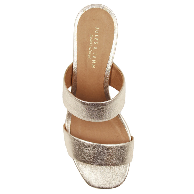 vue dessus mules talon bandeau cuir metallise dore jules & jenn