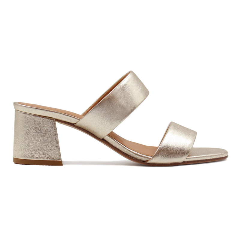 vue exterieur mules talon bandeau cuir metallise dore jules & jenn