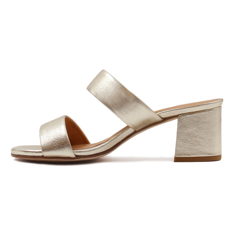 vue interieur mules talon bandeau cuir metallise dore jules & jenn