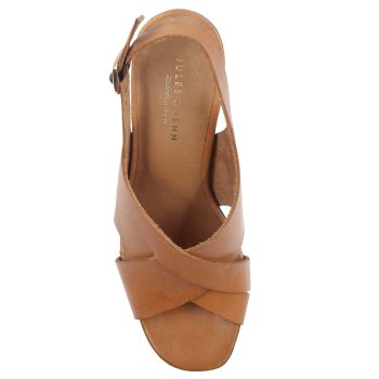 vue dessus sandales graphiques cuir tannage vegetal camel jules & jenn