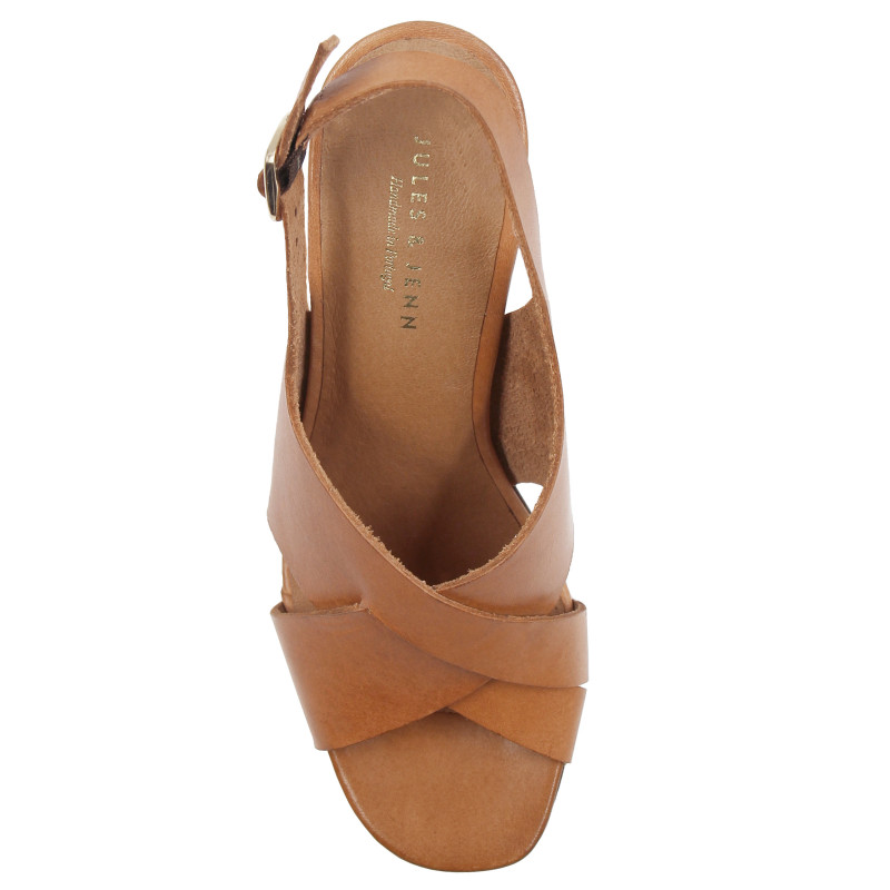 vue dessus sandales graphiques cuir tannage vegetal camel jules & jenn