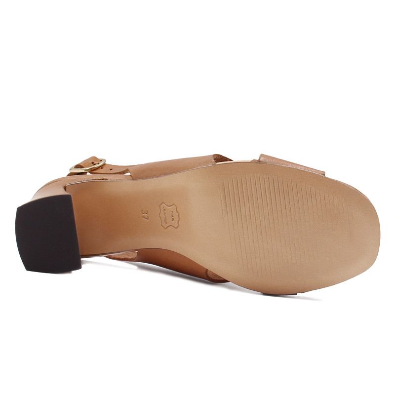 vue dessous sandales graphiques cuir tannage vegetal camel jules & jenn