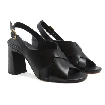 sandales graphiques cuir tannage vegetal noir jules & jenn