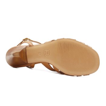 vue dessous sandales moyen talon brides cuir camel jules & jenn