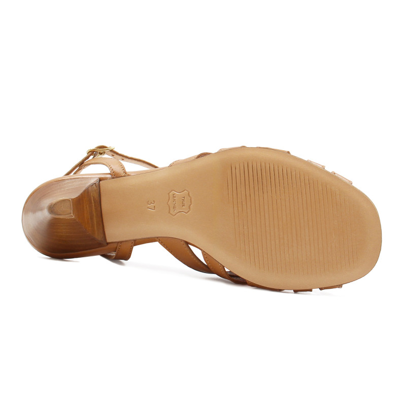 vue dessous sandales moyen talon brides cuir camel jules & jenn