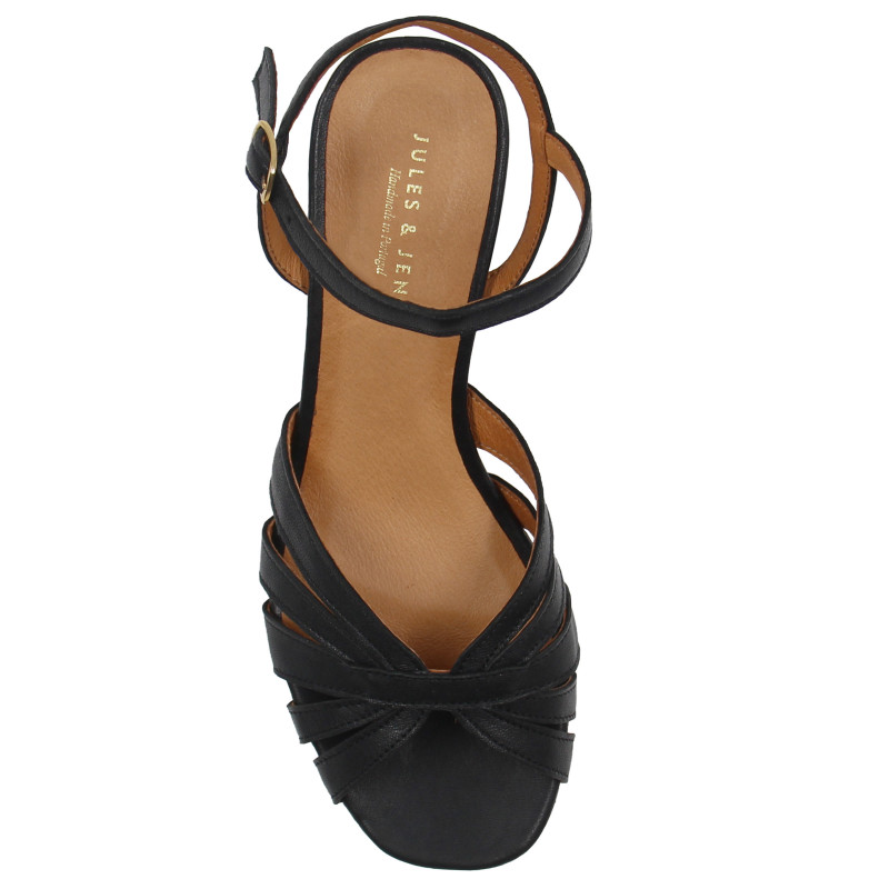 vue dessus sandales moyen talon brides cuir noir jules & jenn