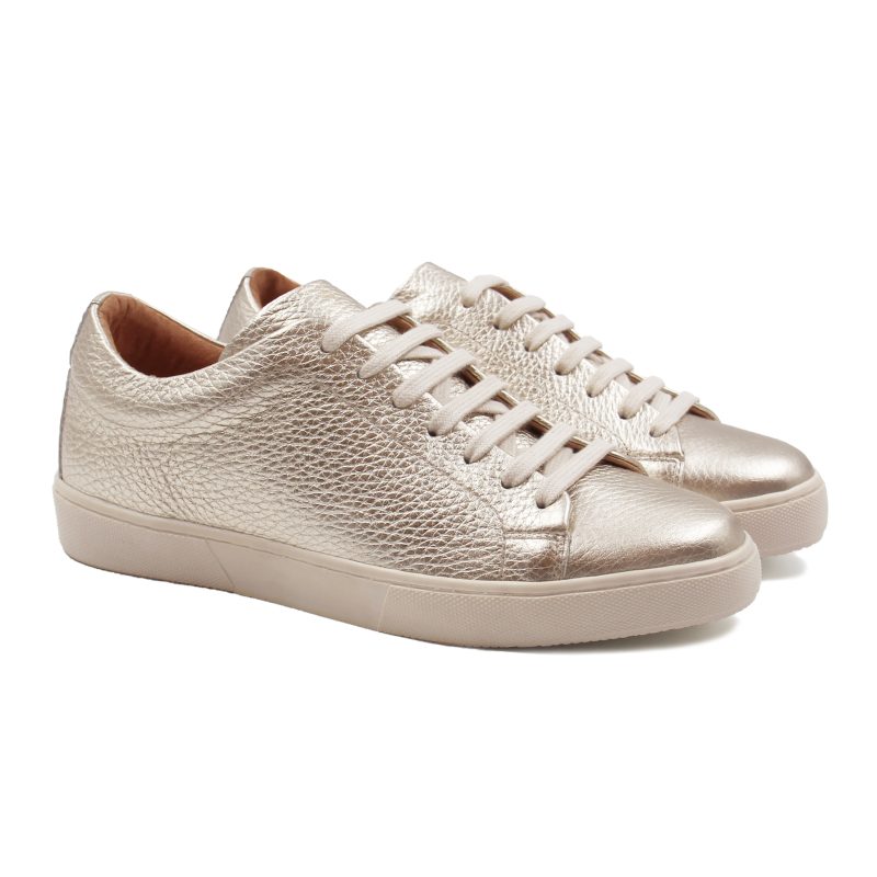 tennis lacet cuir graine metallise dore jules & jenn