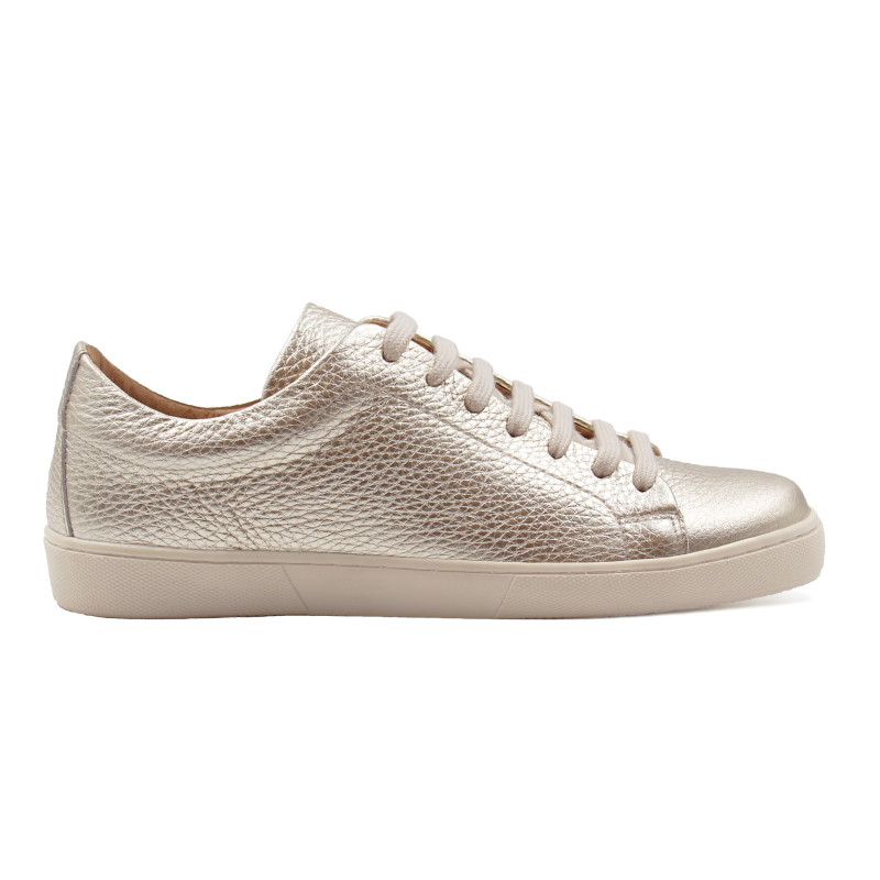 vue exterieur tennis lacet cuir graine metallise dore jules & jenn