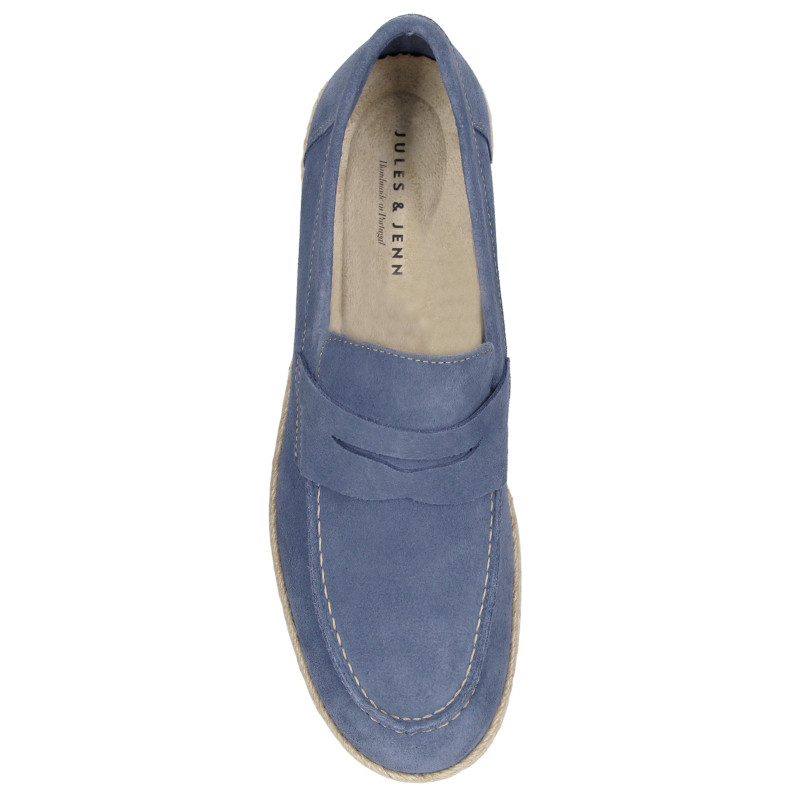 vue dessus mocassins espadrille cuir daim bleu jules & jenn