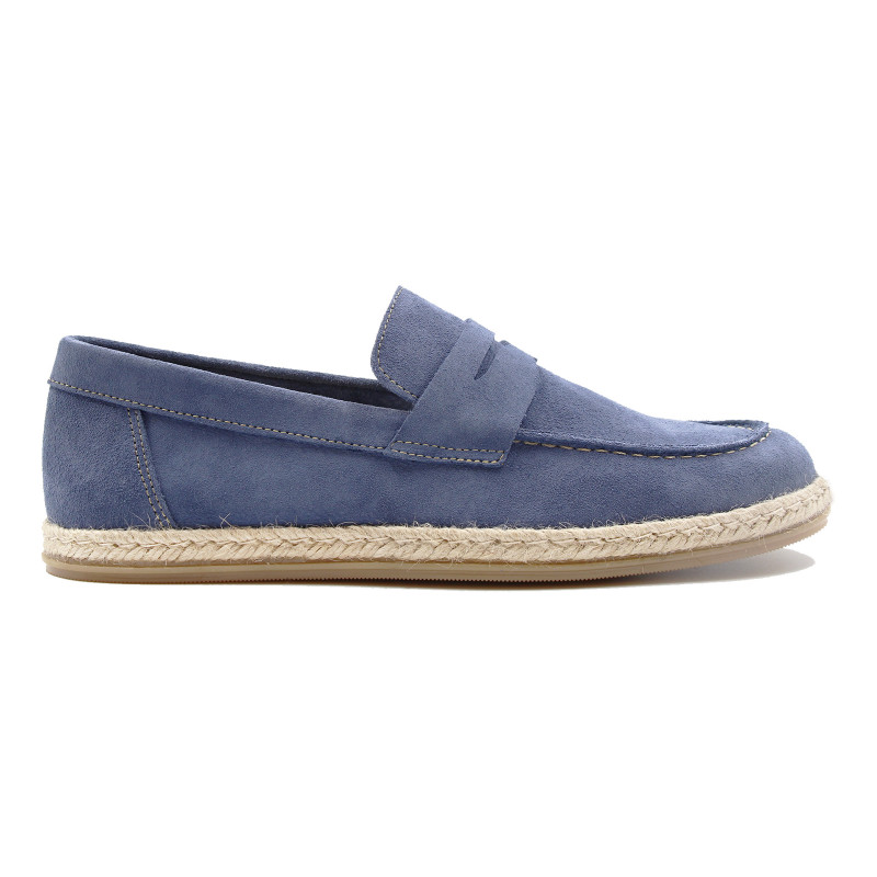 vue profil mocassins espadrille cuir daim bleu jules & jenn