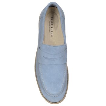 vue dessus mocassins espadrille cuir daim bleu clair jules & jenn
