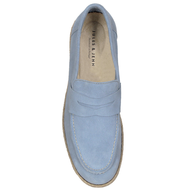 vue dessus mocassins espadrille cuir daim bleu clair jules & jenn