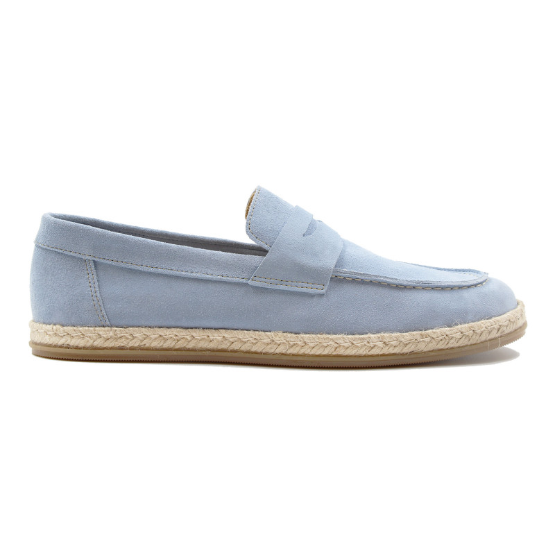 vue profil mocassins espadrille cuir daim bleu clair jules & jenn