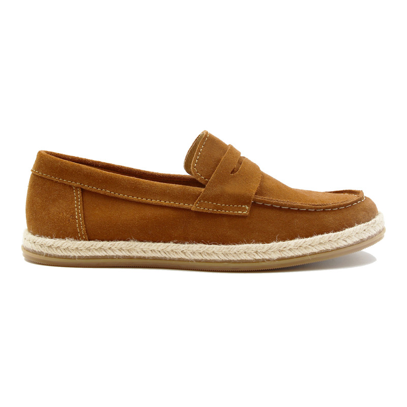 vue profil mocassins espadrille cuir daim cognac jules & jenn
