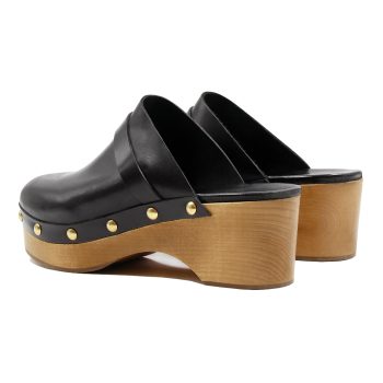 vue arriere sabots bois clous cuir tannage vegetal noir jules & jenn
