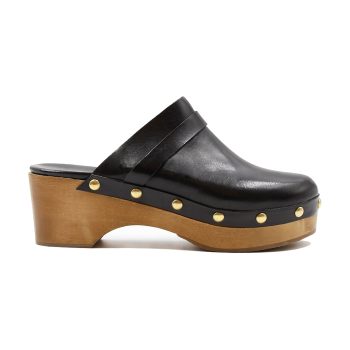 vue profil sabots bois clous cuir tannage vegetal noir jules & jenn