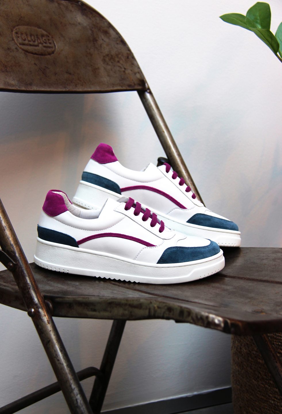 Baskets vintage cuir blanc & mauve jules & jenn