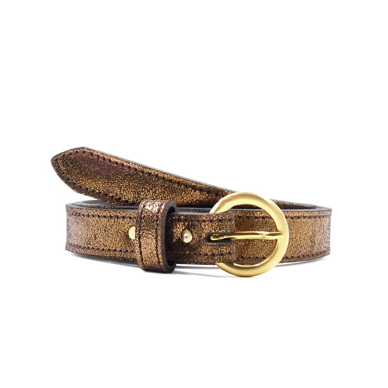 ceinture boucle or cuir metallise bronze jules & jenn