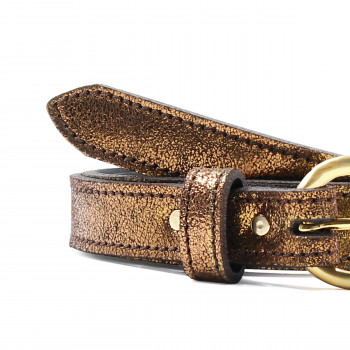 vue serree ceinture boucle or cuir metallise bronze jules & jenn