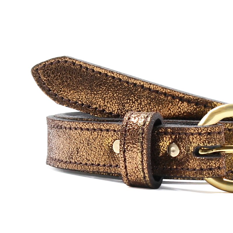 vue serree ceinture boucle or cuir metallise bronze jules & jenn