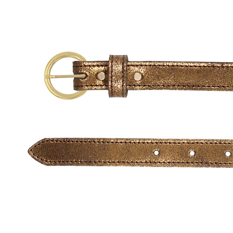 vue dessus ceinture boucle or cuir metallise bronze jules & jenn