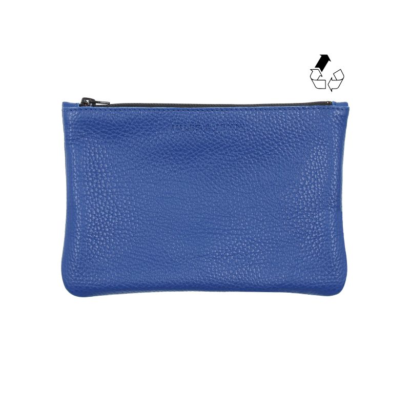 pochette cuir graine upcycle bleu moyen modele jules & jenn