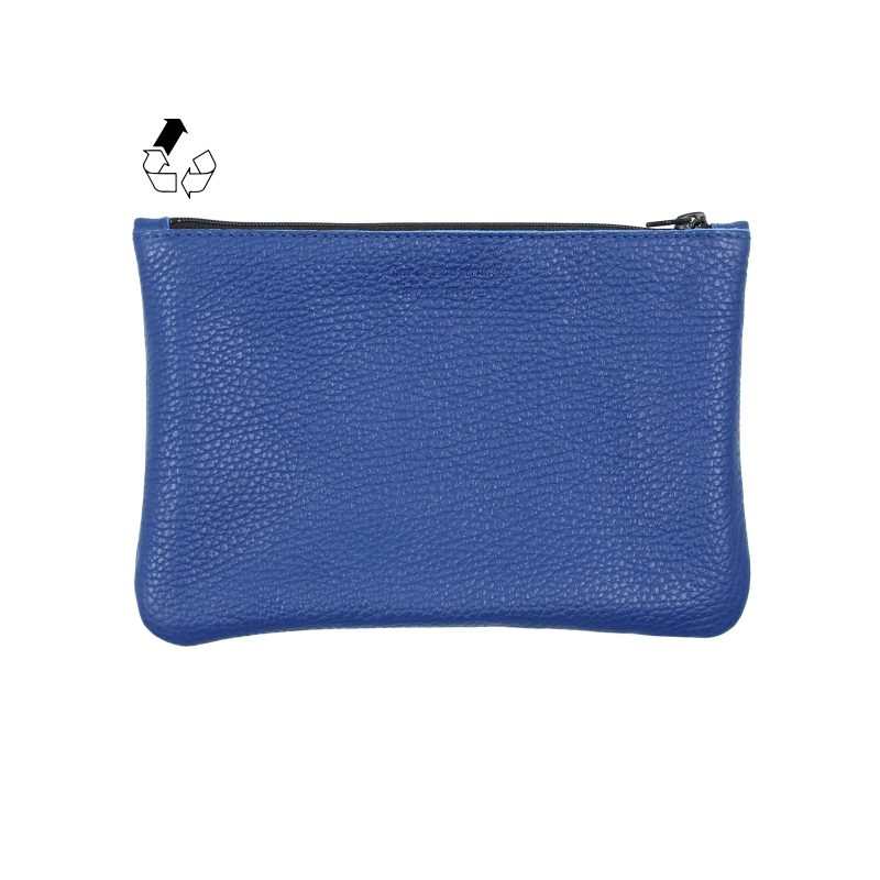 vue arriere pochette cuir graine upcycle bleu moyen modele jules & jenn