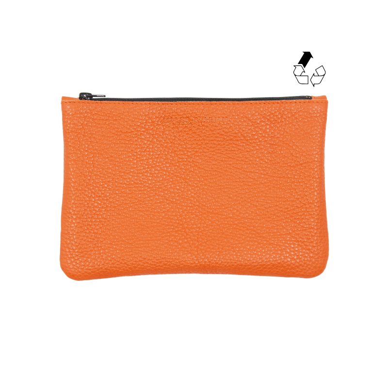 pochette cuir graine upcycle orange moyen modele jules & jenn