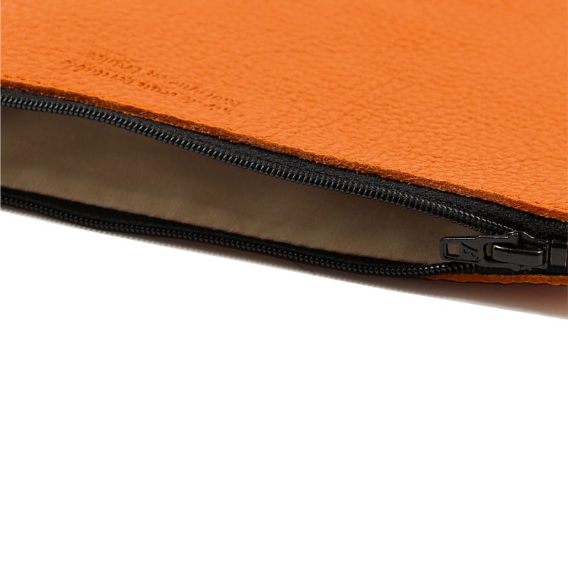 vue interne pochette cuir graine upcycle orange moyen modele jules & jenn