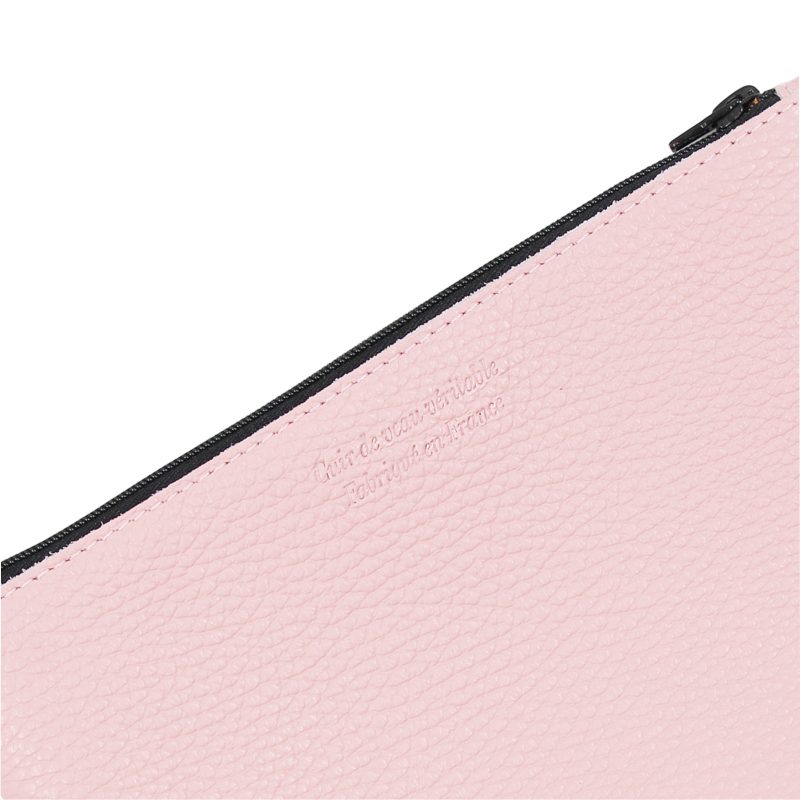 vue detail pochette cuir graine upcycle rose moyen modele jules & jenn