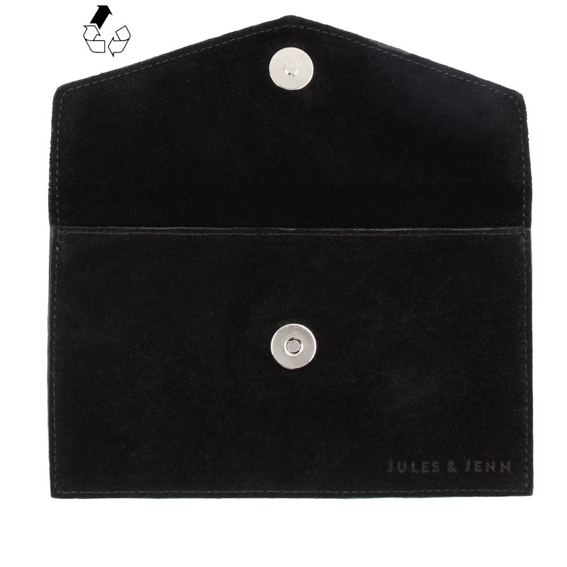 vue dessus pochette enveloppe cuir daim upcycle noir jules & jenn