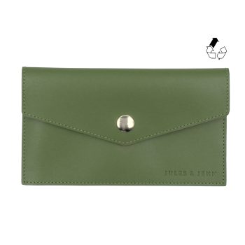 pochette enveloppe cuir upcycle kaki jules & jenn