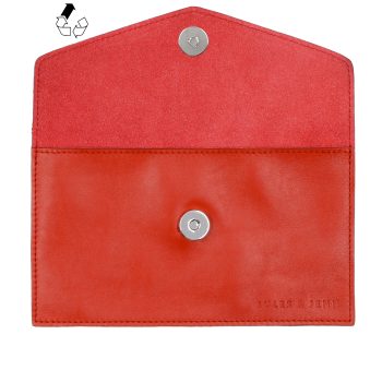 vue dessus pochette enveloppe cuir upcycle rouge jules & jenn