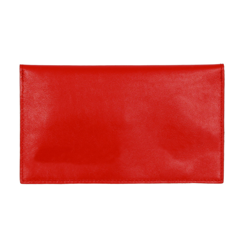 vue derriere pochette enveloppe cuir upcycle rouge jules & jenn